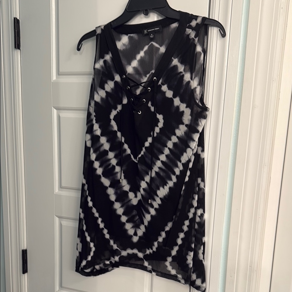 INC International Concepts Black and White Asymmetrical Graphic Tank Top